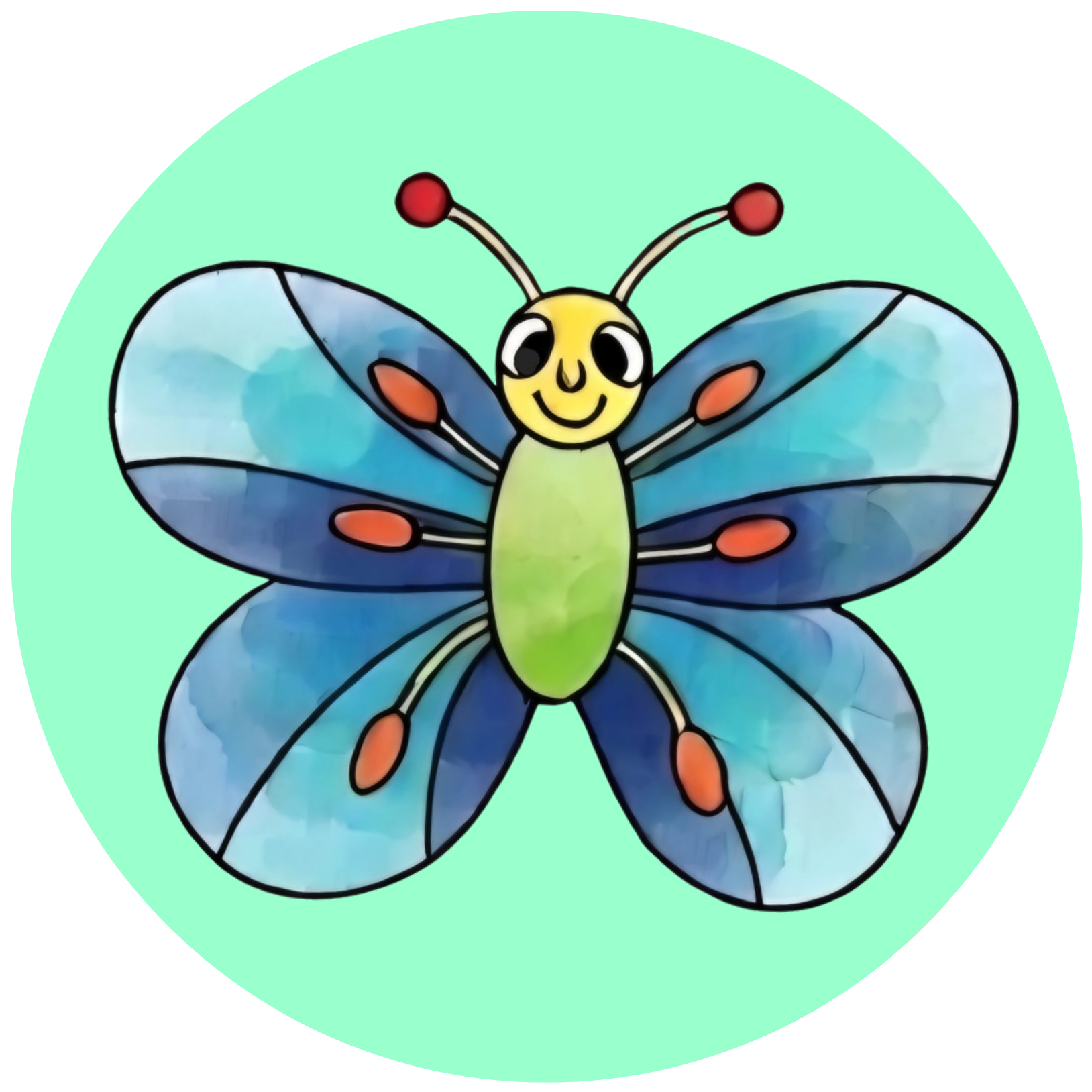 Logo der Schmetterlingsgruppe, ein blau violetter Schmetterling